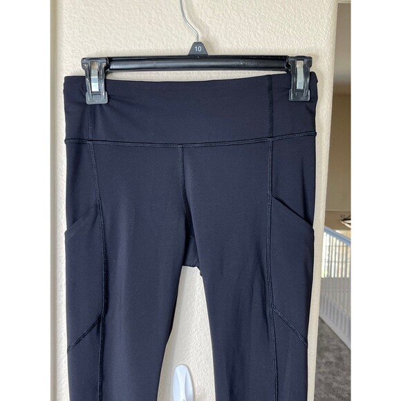 LULULEMON Run Tempo crop Leggings Ruched lower leg side Black Stretch #323 - Picture 3 of 12